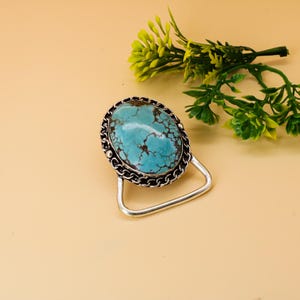 925 Sterling Silver Turquoise Belt Buckle | Oval Gemstone Western Buckle with Rope Border | Handmade Boho Cowboy Style Accessory MY5