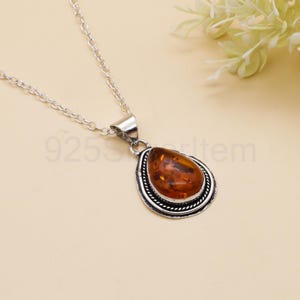 Amber Pendant Baltic Amber 925 Sterling Silver Vintage Style Pendant Baltic Amber Gemstone handmade Teardrop Pendant Unique Lovely Gift