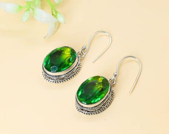 Handgefertigte Peridot-Tropfen-Ohrringe: 925 Sterling Silber Hoop
