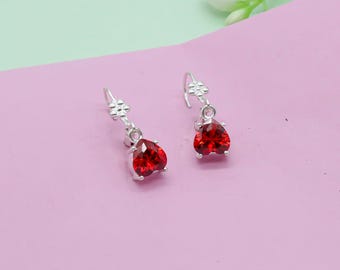 Handmade Garnet Drop Earrings: 925 Sterling Silver Dangle Jewelry