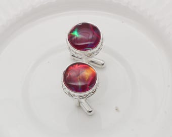 Sterling Silver Cufflinks: Fiery Opal Doublet Gemstone, Men's Formal Wear