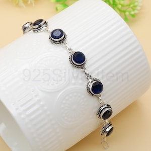 Blauer Saphir Sterling Silber Armband: Handgemachter Edelstein Schmuck