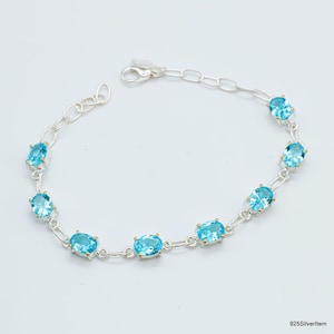 Aquamarine Bracelet 925 Sterling Silver Bracelet Aquamarine Gemstone Bracelet Handmade Silver Jewelry Bracelet Gift For Her AQM1
