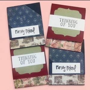 Conjunto de 4 mini cartões de felicitações artesanais com envelopes