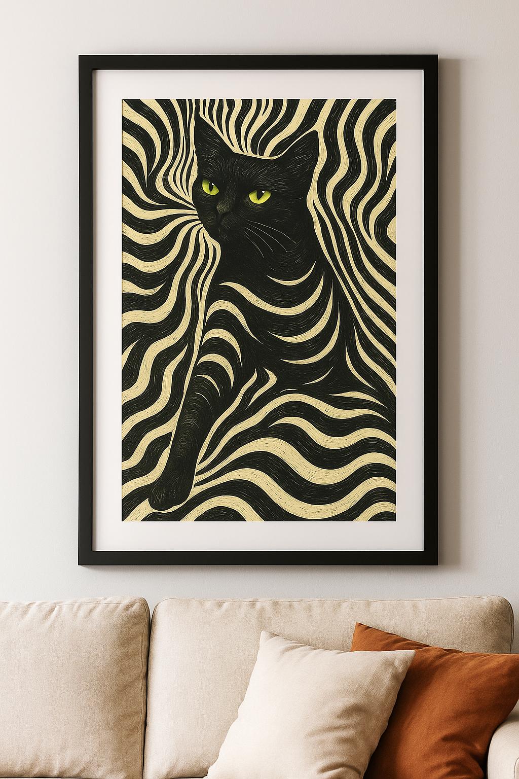 Modern Black Cat Wall Art – Minimalist Abstract Print With Bold Stripes ...