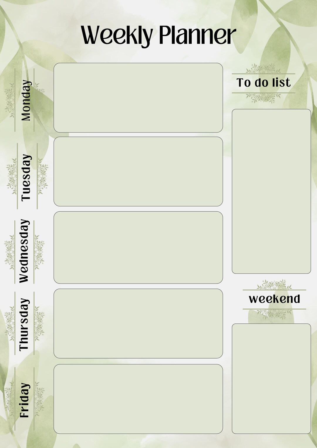 Botanical Weekly Planner Printable | Minimalist Green Layout | A4 PDF ...