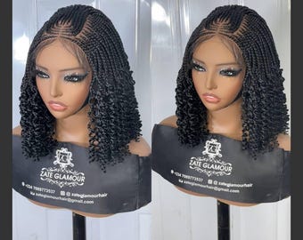 Braided wig, cornrow wig, black woman wig handmade wig , spiral curls wig glueless wig