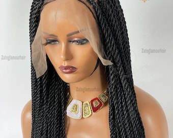 Peluca trenzada torcida lista para enviar, peluca trenzada sin nudos, peluca trenzada para mujer negra, peluca hecha a mano, torsión