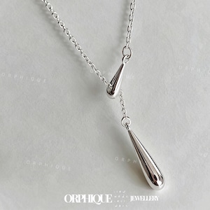 Minimalistische massief sterlingzilveren Y-ketting: anti-aanslagafwerking, moderne druppelvormige hanger