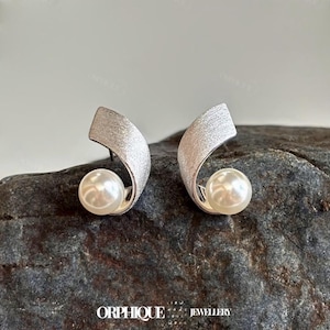 Minimalist Swarovski Pearl Earrings:  Sterling Silver Studs, Modern Office Studs, Elegant Everyday Jewellery