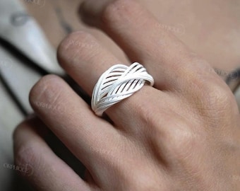 Minimalist Sculptural Solid Sterling Silver Ring and Earrings Set: Open Band, Hoops, Modernist Jewellery