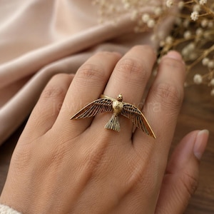 Vintage Brass Bird Ring | Flying Sparrow Ring | Nature Inspired Statement Ring image 1