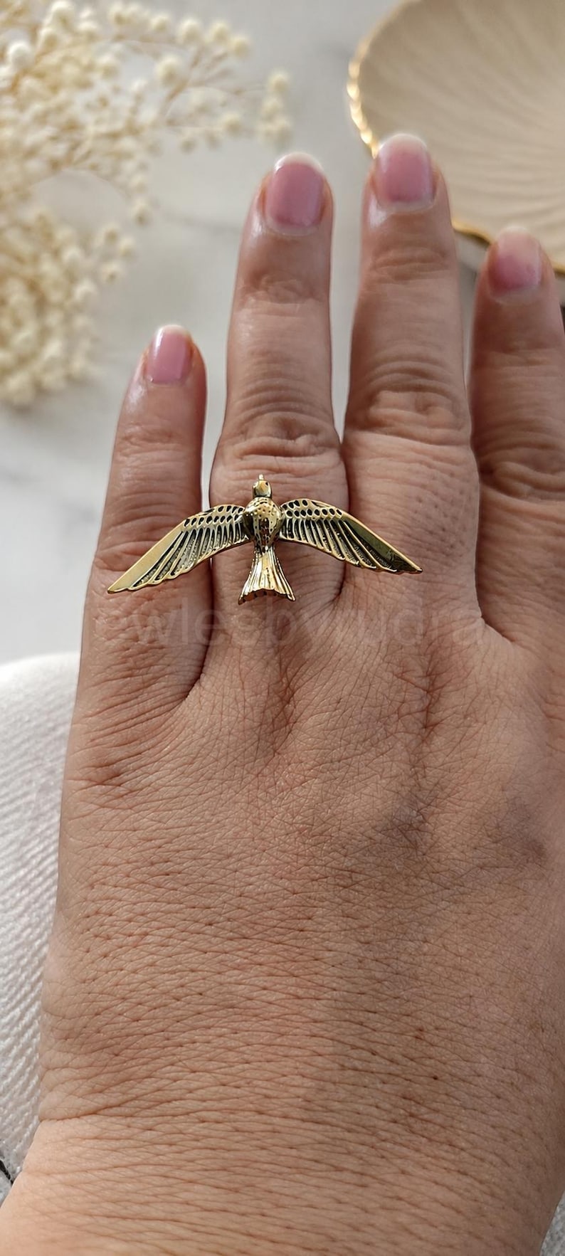 Vintage Brass Bird Ring | Flying Sparrow Ring | Nature Inspired Statement Ring image 4
