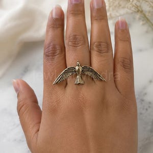 Vintage Brass Bird Ring | Flying Sparrow Ring | Nature Inspired Statement Ring image 2