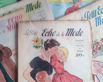 Lot of 2 vintage magazines: Le Petit Écho De La Mode, 1950s, vintage fashion and sewing magazine in France