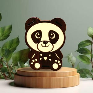 Lámpara de panda personalizada con regalos de panda, decoración de pared, letrero de neón, letrero de pared/logotipo de panda de madera LED, luz LED multicolor/regalo de San Valentín de 18 pulgadas
