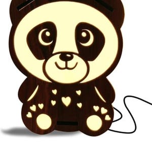 Lámpara de panda personalizada con diseño de panda, luz LED multicolor de madera para colgar en la pared, regalo de San Valentín, 30 x 30 cm
