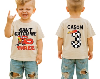 Personalized Can't Catch Me I'm Three Birthday Shirt, Lightning McQueen Cars Tee