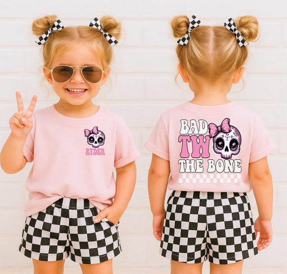 Bad Two The Bone, Bad 2 the bone,  Toddler Skull Rocker Tee, 2nd Birthday Punk Theme, Punk Rock 2nd Birthday, Bad Two The Bone Girl Birthday