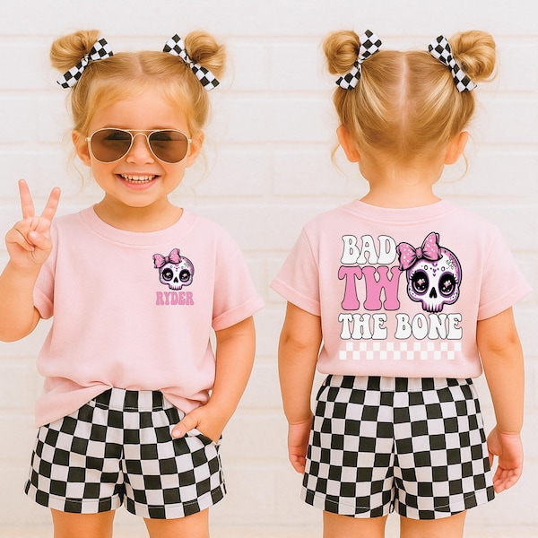 Bad Two The Bone, Bad 2 the bone,  Toddler Skull Rocker Tee, 2nd Birthday Punk Theme, Punk Rock 2nd Birthday, Bad Two The Bone Girl Birthday