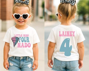 Little Miss Four-Nado Shirt, 4th Birthday Shirt, Tornado Birthday, Tornado Shirt, Four Nado Birthday Party, Girls Toddler Birthday Shirt