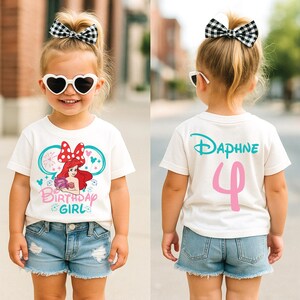 Ariel Birthday Shirt, Little Mermaid Princess Tee, Girls Mermaid Birthday Outfit, Custom Age & Name Shirt, Under the Sea Birthday Shirt WHITE