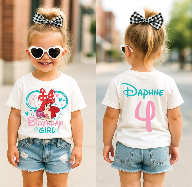 Ariel Birthday Shirt, Little Mermaid Princess Tee, Girls Mermaid Birthday Outfit, Custom Age & Name Shirt, Under the Sea Birthday Shirt WHITE
