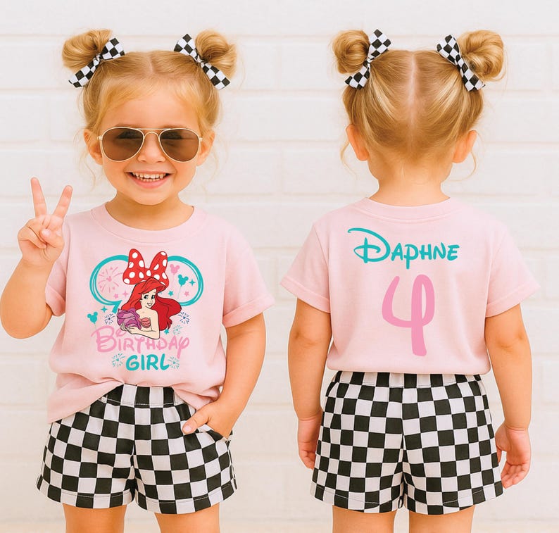 Ariel Birthday Shirt, Little Mermaid Princess Tee, Girls Mermaid Birthday Outfit, Custom Age & Name Shirt, Under the Sea Birthday Shirt PINK
