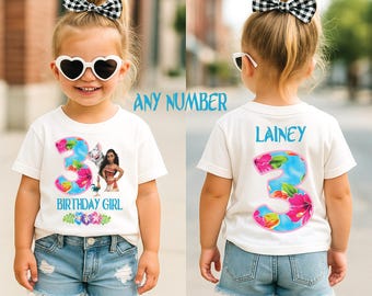 Moana Birthday Shirt for Girls, Island Princess Birthday, Tropical Birthday Party, Ocean Beach Theme, Personalized Custom Princess Shirt