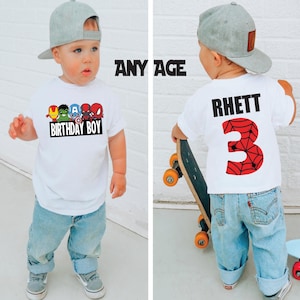 Custom Superhero Birthday Shirt, Boys Custom Name Age Shirt, Comic Party Shirt, Kids Superhero Outfit, Disney Boys Birthday Shirt