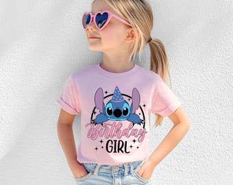 Stitch Birthday Shirt, Custom Stitch birthday, Lilo and Stitch Party, Cute Alien Birthday Outfit, Girl Birthday Shirt, Stitch Girl's Shirt