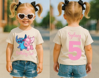 Lilo and Stitch Party Tee, Tropical Birthday Shirt, Cute Alien Birthday Outfit, Stitch and Angel Shirt, Disney Theme Birthday Tee