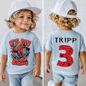 Spiderman Custom Birthday Shirt, Spider Web Birthday Shirt, Spiderman Shirt, Spidey Birthday, Superhero Shirt, Superhero Birthday, Hero Tee BLUE