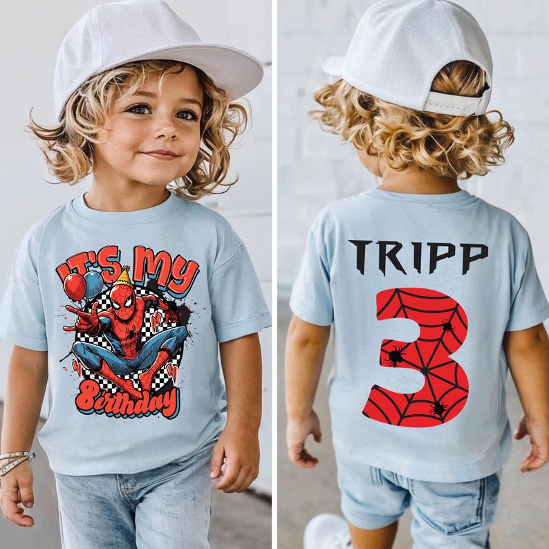 Spiderman Custom Birthday Shirt, Spider Web Birthday Shirt, Spiderman Shirt, Spidey Birthday, Superhero Shirt, Superhero Birthday, Hero Tee BLUE