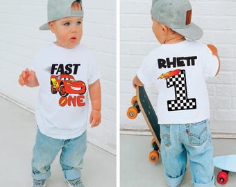 Personalized Cars Fast One Birthday Shirt, Custom Lightning Mcqueen Shirt, Boys Cars Shirt, Race Car Party Tee, Disney Birthday, Cars 1st