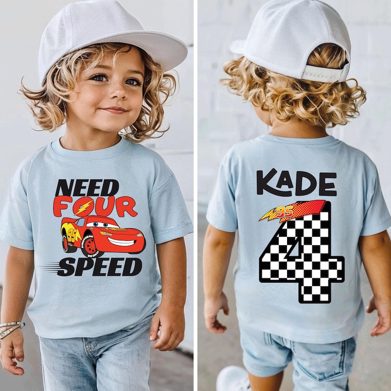 Personalized Need For Speed Birthday Shirt, Lightning McQueen Cars Tee BLUE