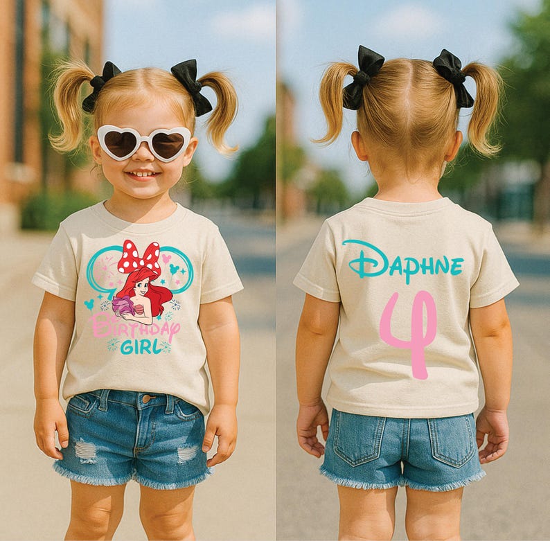 Ariel Birthday Shirt, Little Mermaid Princess Tee, Girls Mermaid Birthday Outfit, Custom Age & Name Shirt, Under the Sea Birthday Shirt NATURAL