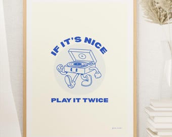 Retro Record Player Wall Art | "If It's Nice, Play It Twice" Printable Vintage Music Decor | Digital Download
