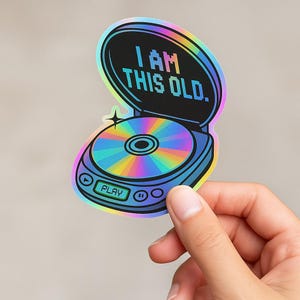 Y2K Discman Sticker, Gag Gift Stocking Stuffer, Retro 90s Holographic Vinyl Decal