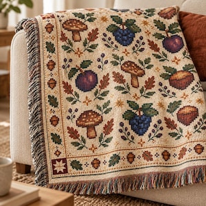 Stardew Valley Blanket, Fall Foraging Cotton Woven Throw, Stardew Valley Merch, Stardew Valley Gifts, Stardew Valley Home Decor, Gamer Gifts