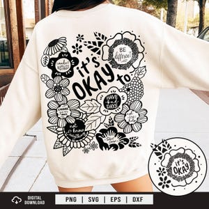 Está bien, bohemio floral, SVG, PNG, EPS, DXF, motivacional, afirmaciones, salud mental (descarga digital)