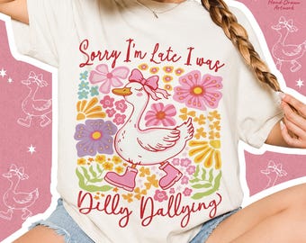 Dilly Dallying Goose PNG SVG | Boho Floral | Funny Humor Sarcastic Design (Digital Download)