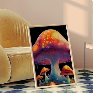 Psychedelischer Pilz Poster | Trippy Fungi Wandkunst, lebendiges Boho-Dekor, Fantasy Natur Druck