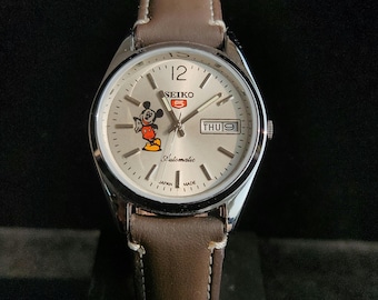Vintage Refurbished Seiko 5 Automatic Watch, Mickey Mouse Dial