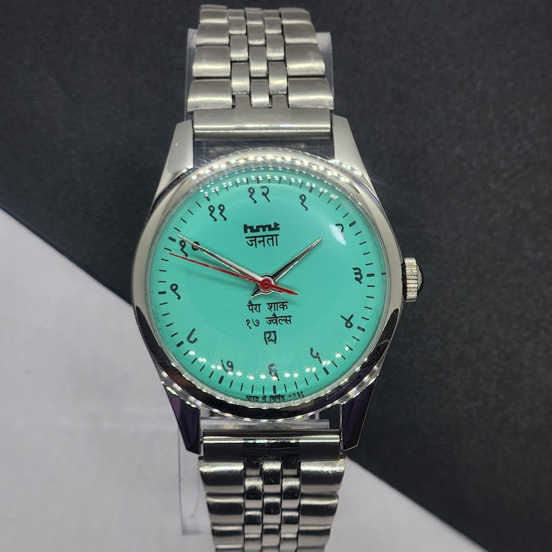 Vintage HMT Janata Devanagari Blue Face Watch: 17 Jewels, Hand Winding image 1