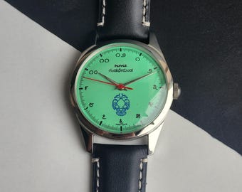 Vintage HMT Kannada Hand-Winding Watch: Sea Green Face, Exhibition Back