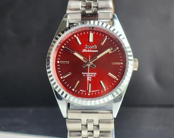 Vintage HMT Kohinoor Men's Watch, Red Face, Hand Winding, Exhibition Back
