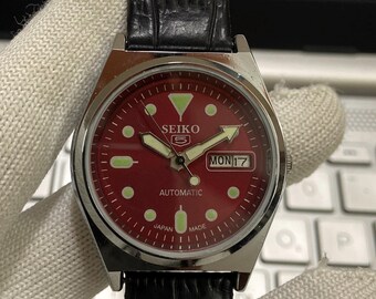 ヴィンテージ セイコー5 自動巻き腕時計、レッドフェイス 36mm - Etsy 日本