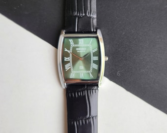 Relógio Seiko Green Face reformado: fino vintage masculino de quartzo