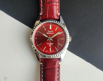 Vintage HMT Kohinoor Watch: Red Face, Exhibition Back, Leather Strap